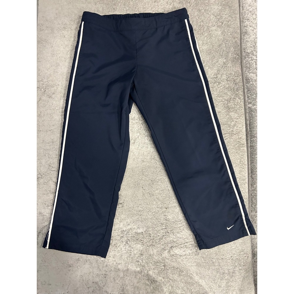 Vintage Nike Navy Blue Track Pants White Side Stripe Elastic Waist Small 
#113